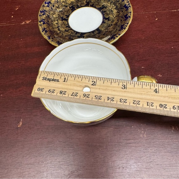 Vintage 1940s Aynsley Tea Cup & Saucer Set Cobalt Blue Gold Lace Fine Bone China - Picture 15 of 16